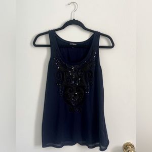 Express Navy Sequin Beading and Embroidery Detail Tank Top Size Small